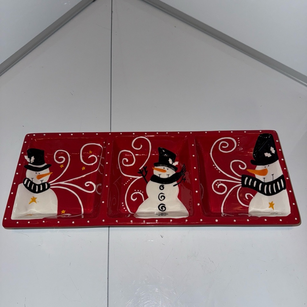Bella Casa by Ganz WinterServing Platter Snowmen Christmas Snow 16”